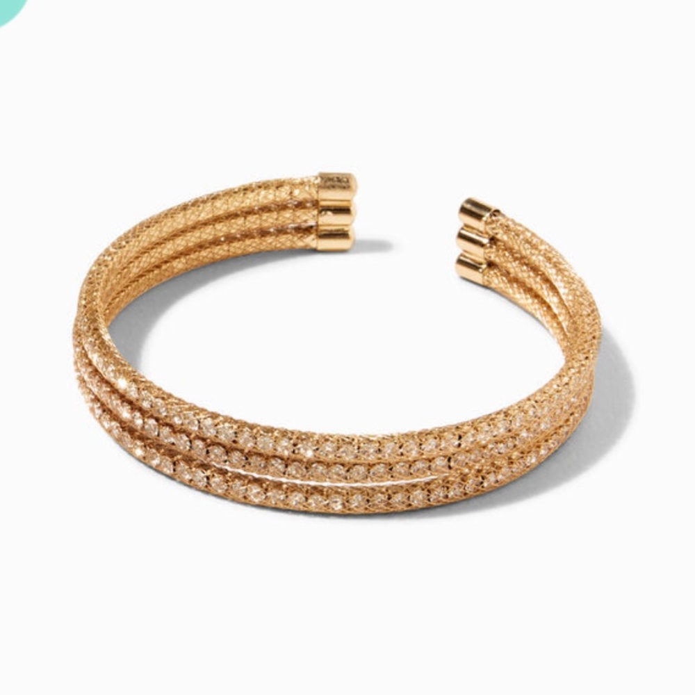 Gold rhinestone triple row cuff bracelet